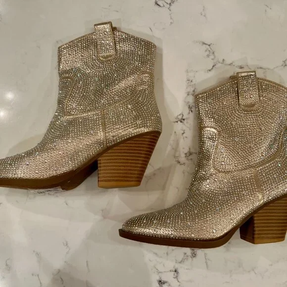 Forever River-01 Rhinestone Western Booties – Champagne – Size 8 - Never Worn - Picture 2 of 5